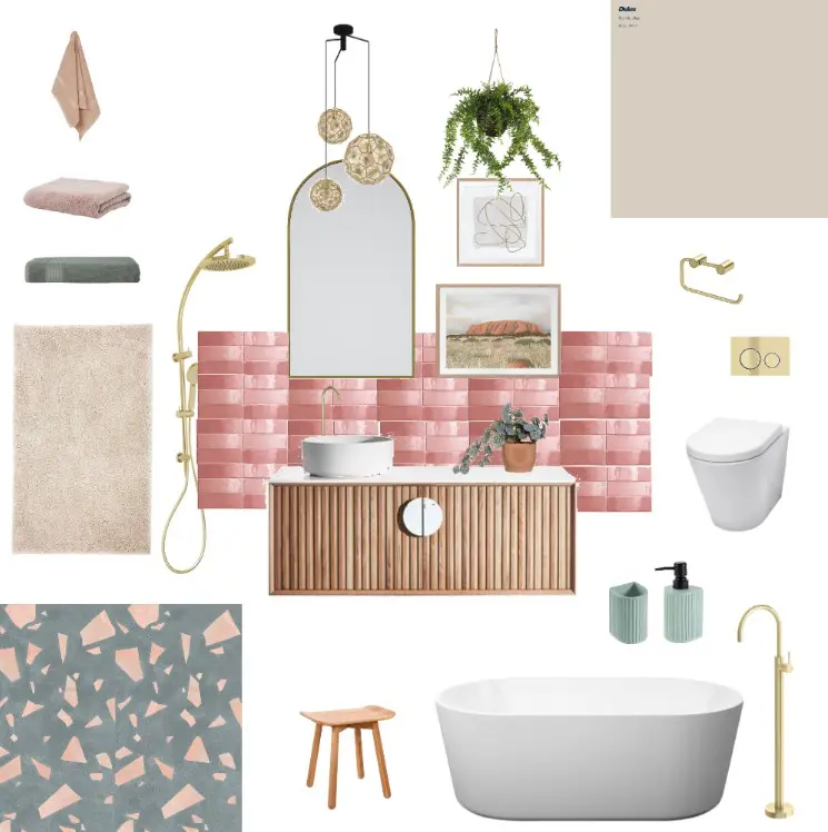 Boho bathroom moodboard by Linlin Interiors Adelaide interior designer