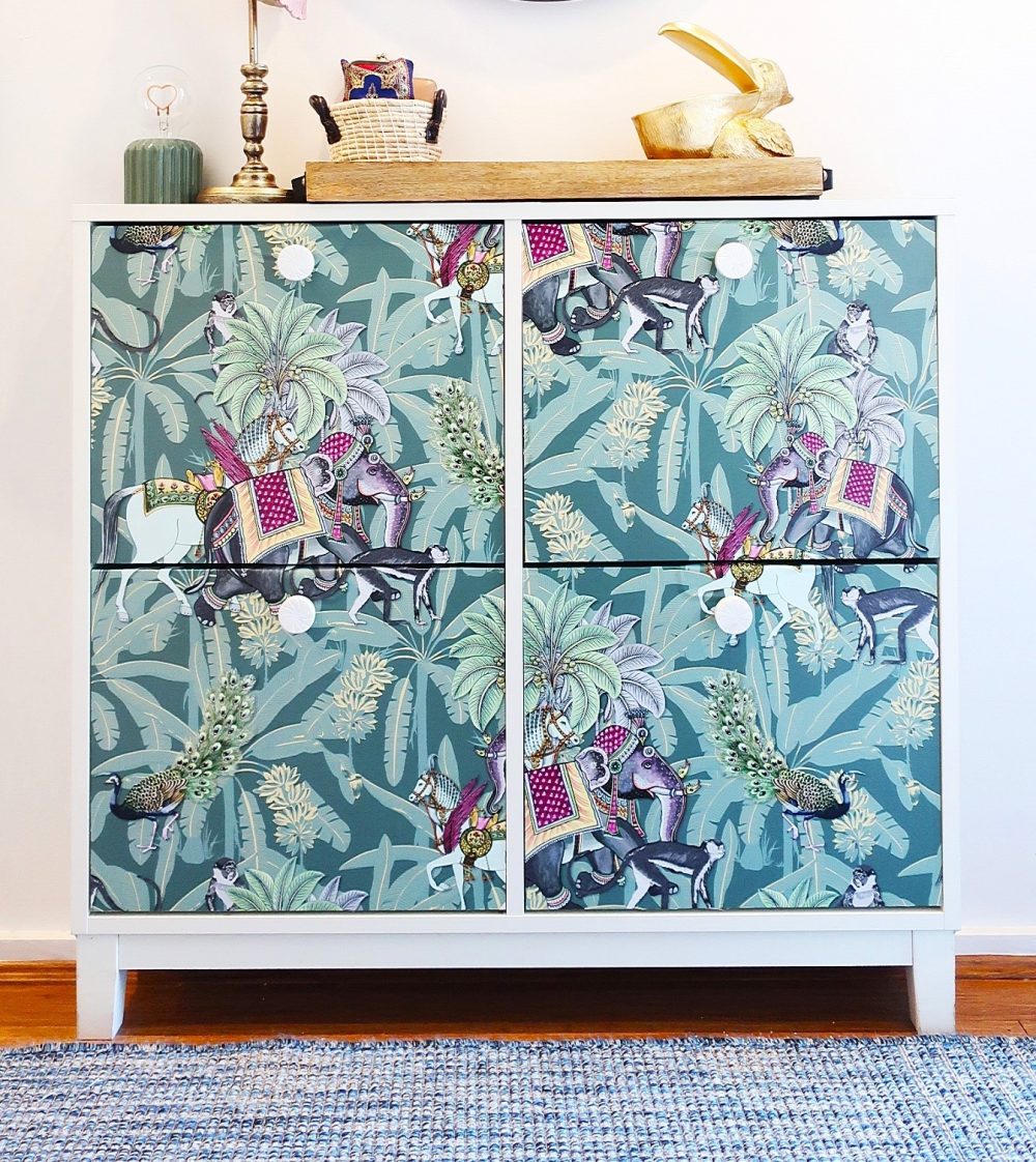 Ikea Shoe Cabinet Hack with Wallpaper by Adelaide Interior Decorator Linlin Interiors